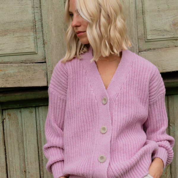 Pink Vintage Merino and Cashmere Wool Sweater, Women's Knitted Jumper with Buttons ROSSO / peony