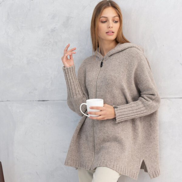 Natural Merino Wool Poncho, Oversized Woolen Sweater, Womens Warm Jumper