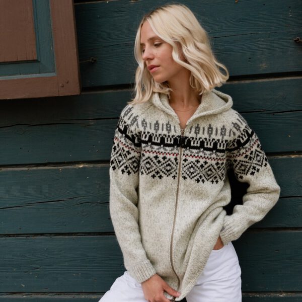 Knitted Wool Jumper, Hooded Jacket with Zip, Organic Wool Sweater for Women SKY
