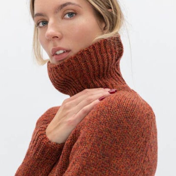 100% Merino Wool Women's Turtleneck in Terracotta Color, Light Merino Pullover