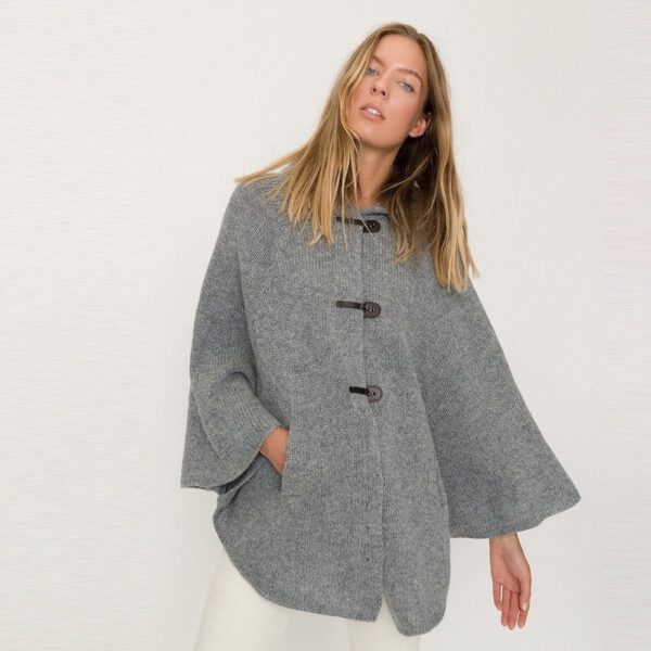 Knitted Minimalist Poncho, Elegant Merino Wool Sweater, Women Short coat, Woolen Kimono