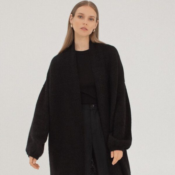 Balloon sleeves Merino wool cardigan, Black puff sleeves loose jacket, Knitted soft mohair wool cardigan, loose knit sweater SOFIA / black