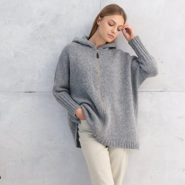 Natural wool Plus Size Woman Poncho, Knitted Merino Wool Sweater