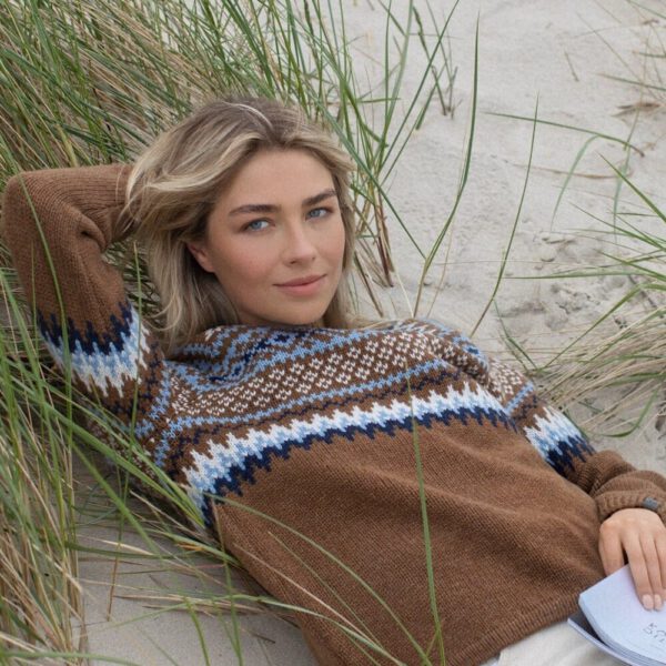 Merino wool nordic pullover, Hand knitted cashmere brown sweater, Women scandinavian style warm sweater