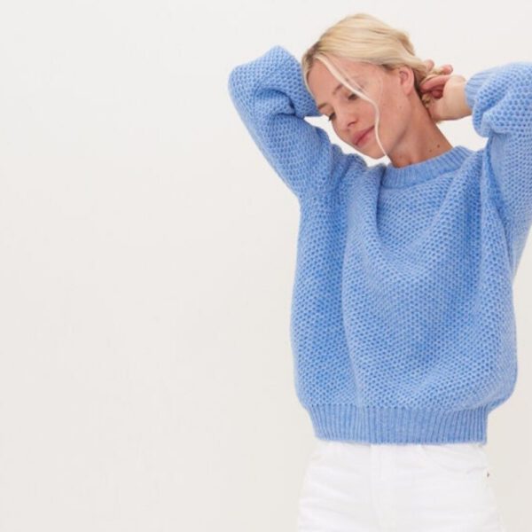 Organic Merino and Cashmere Wool Sweater, Knitted Pullover, Women's Blue Loose Top MAGMA / sky blue