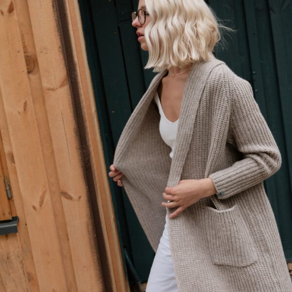 Super Long Knit Coat with Pockets, Long Open Front Jacket, Organic Merino Wool Knit Cardigan: Cashmere Jacket with Pockets / RIVER