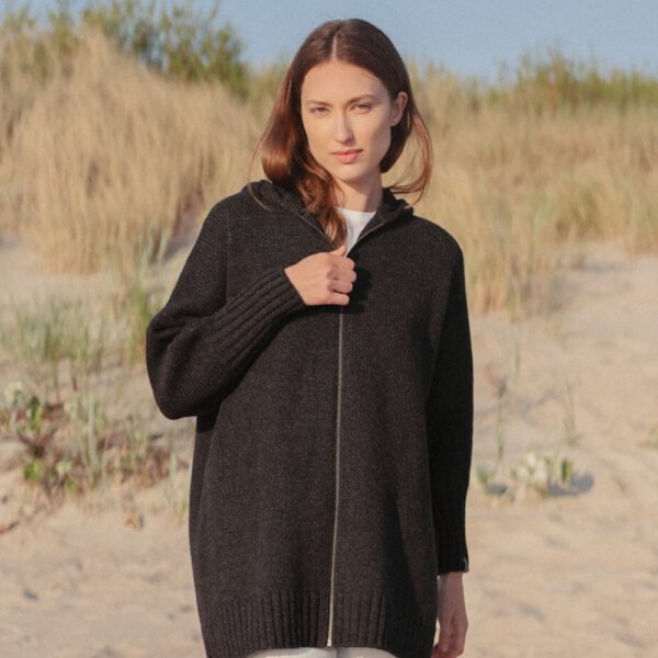 Doubleface Jacket Womens Poncho, Minimalist Knit Jacket, Oversized Jumper with Hood