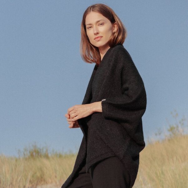 Boho Wool Poncho, Loose Fit Woolen Poncho, Knitted Alpaca Wool Poncho