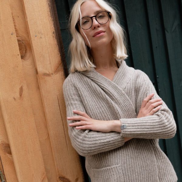 Organic Merino Wool Cashmere Cardigan: Beige Knit Coat with Pockets, Long Open Front Jacket, Organic Merino Wool Knit Cardigan / RIVER