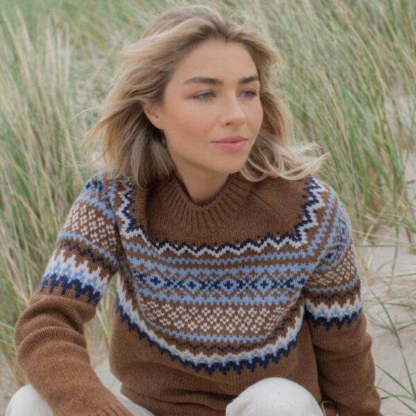 Fair Isle Cashmere Pullover, Brown Merino wool nordic jumper, Women scandinavian style warm sweater
