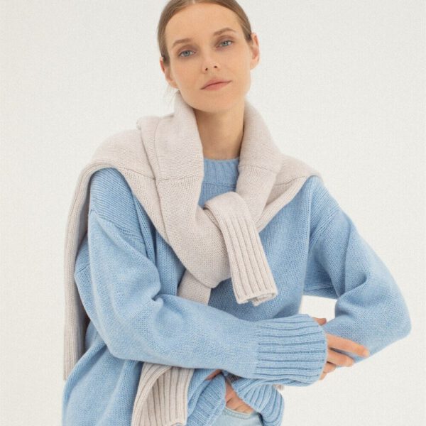 Light Blue Hygge wool sweater, Hand knit top, Supreme cashmere woolen jumper