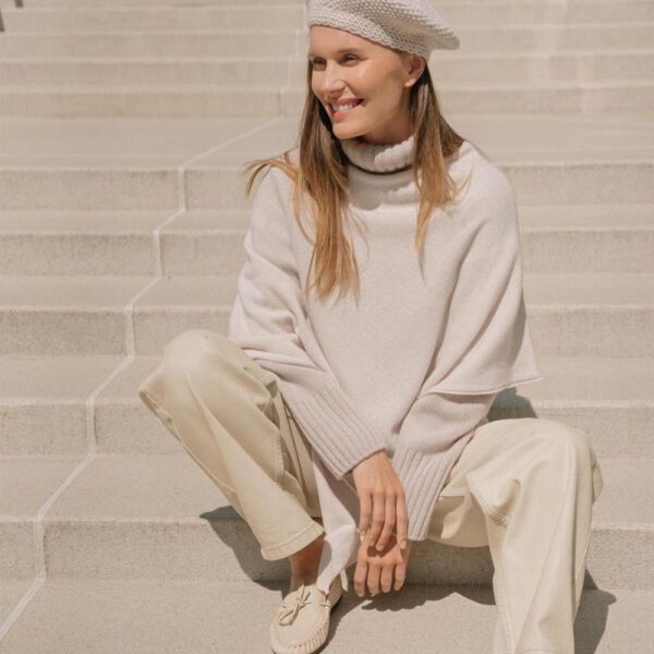 Wool Poncho Cape for Women – Minimalist Oversized Wool Wrap – Handmade Cream Cloak