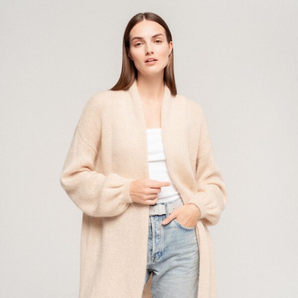 Supreme woolen long cardigan, Knitted women relaxed fit jacket, Merino wool cardigan, Kid mohair hand knit soft sweater SOFIA / melange grey