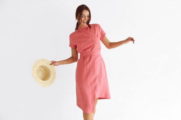 Linen Dress Wrap Midi Length Loose Fit N021