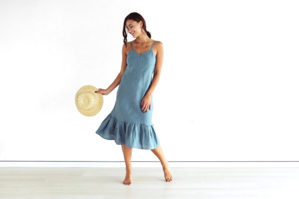 Linen Dress Sleeveless Maxi Length Natural Fabric N874