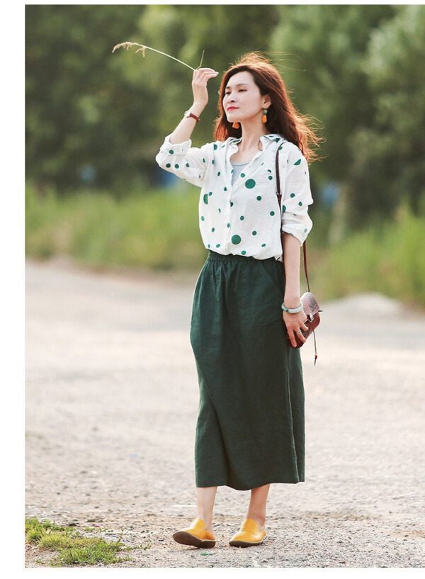 Boho Chic Linen Midi Dress Comfortable Plus Size X37