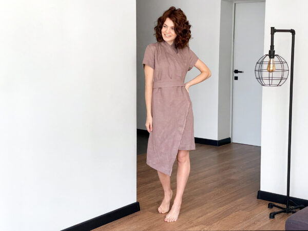 Linen Dress Wrap Midi Length Relaxed Fit N298