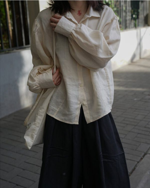 Linen Top Long Sleeve Button Up Casual Fit F40