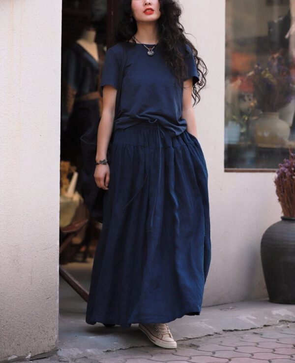 Plus Size Linen Maxi Dress Elegant Summer Flow F06