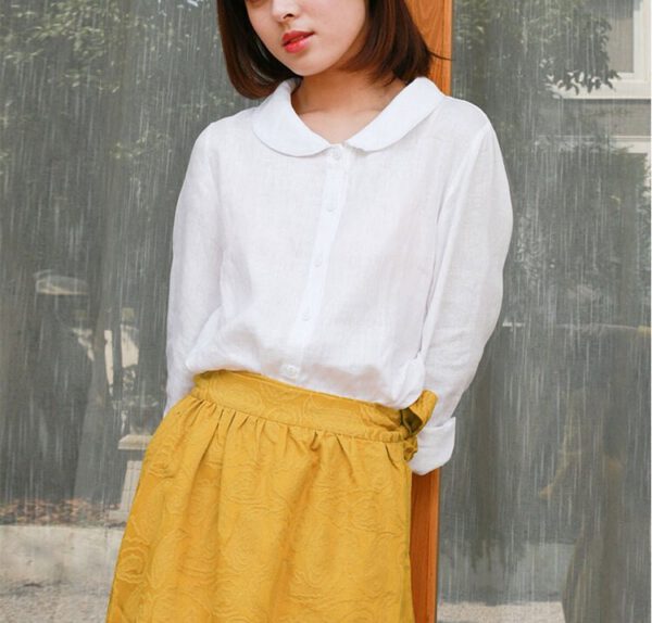 Linen Top Long Sleeve Button Up Comfort Fit F63