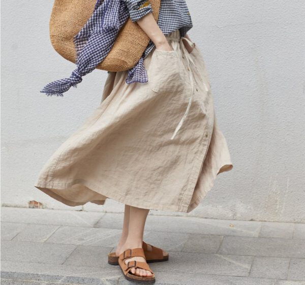 Linen Midi Dress Plus Size Relaxed Fit with Pockets N225