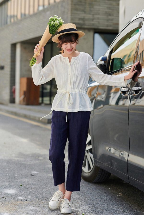 Linen Top Tunic Style Long Sleeve F245