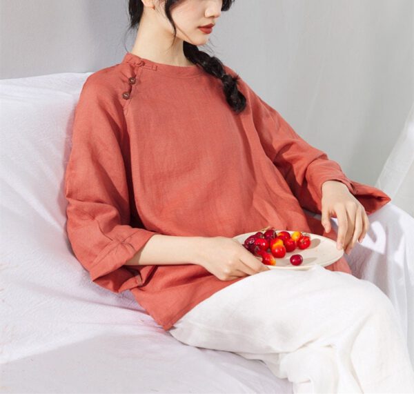 Linen Top Long Sleeve Women Classic Fit F302