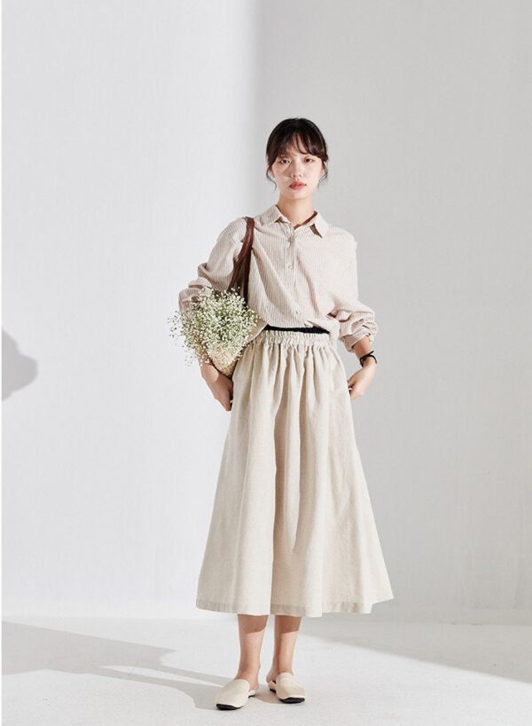 Boho Linen Midi Dress Relaxed Plus Size Summer N38