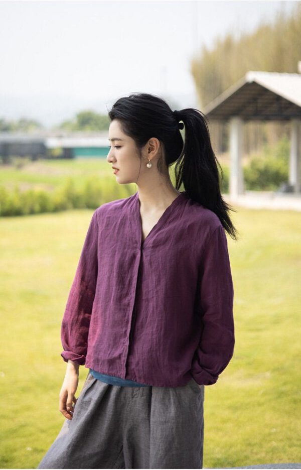 Linen Top Shirt Style Classic Look F09